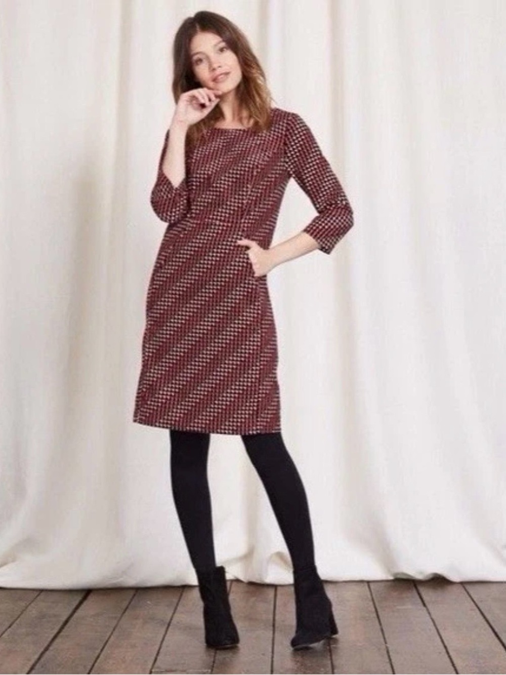 Boden Hannah Seam Detail Dress Black Red Polka Dot Corduroy Size 4 Regular